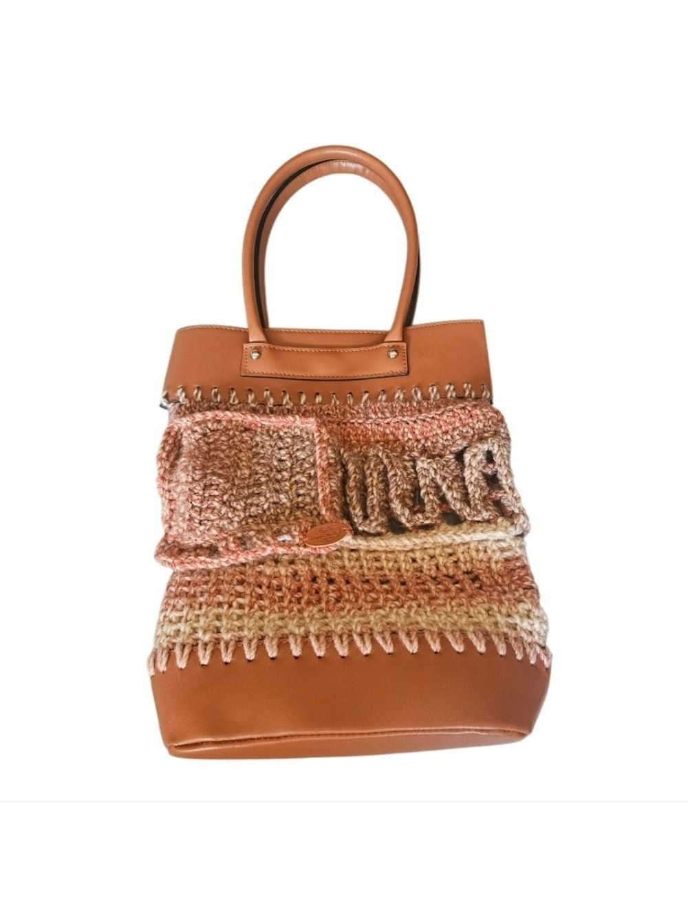 Upcycled Crochet Faux Leather Tote with Denim Pocket Fall Artisan Handbag Knit